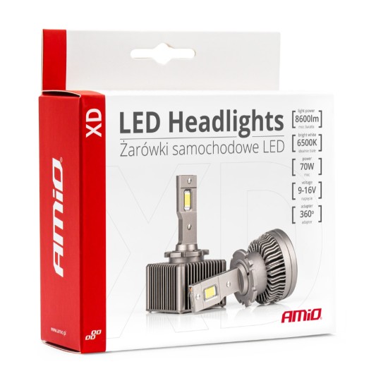 ΛΑΜΠΕΣ LED ΜΕ ΨΥΚΤΡΑ D2S/D2R 9-16V 70W 6.500K 8600lm XD SERIES AMIO - 2 ΤΕΜ. Λάμπες