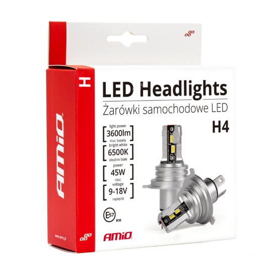 ΛΑΜΠΕΣ LED H4 H-SERIES 9>18V 42W 6500K 3600lm +200% CSP LED  AMiO - 2 TEM. Λάμπες