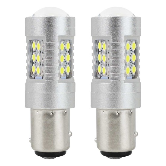 P21/5W BA15d 12/24V 24xSMD 3030 6.000K LED CAN-BUS 15SMD 2835 AMIO - 2 ΤΕΜ. Με Κάλυκα