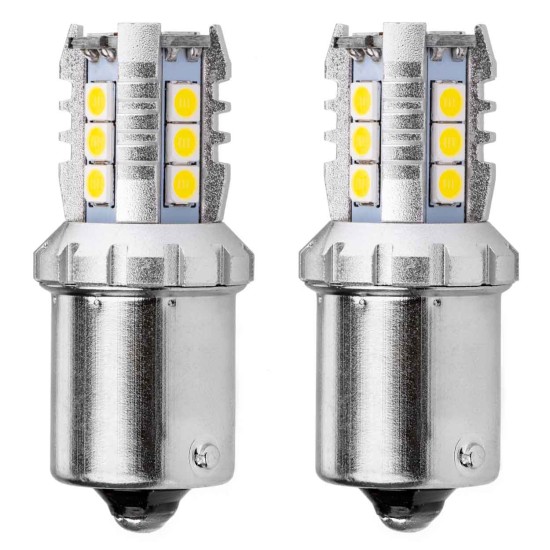 R5W/R10W P21W BA15S 12/24V 16xSMD 3030 LED ΛΕΥΚΟ CAN-BUS 2ΤΕΜ. Με Κάλυκα