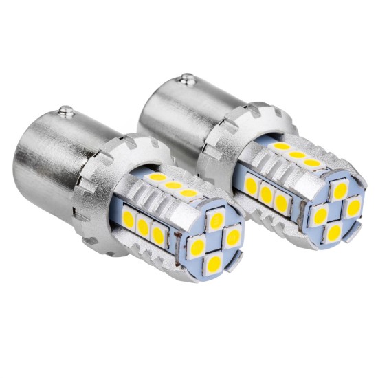 R5W/R10W P21W BA15S 12/24V 16xSMD 3030 LED ΛΕΥΚΟ CAN-BUS 2ΤΕΜ. Με Κάλυκα