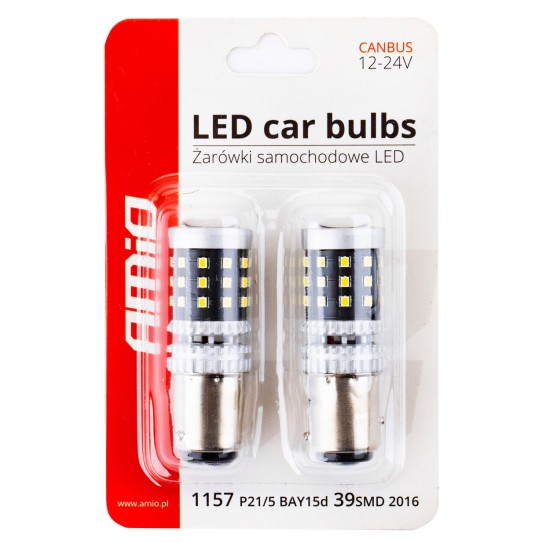 ΛΑΜΠΑΚΙΑ ΔΙΠΟΛΙΚΑ LED ΛΕΥΚΑ CAN-BUS P21/5w BAY15D 12/24V 39xSMD 2016 ΑMiO - 2 TEM. Με Κάλυκα