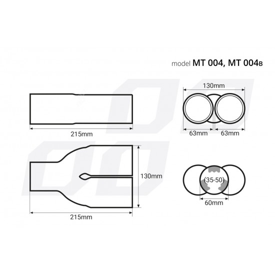 ΑΚΡΟ ΕΞΑΤΜΙΣΗΣ ΔΙΠΛΗ ΑΠΟΛΗΞΗ ΜΑΥΡΟ  130x215mm Φ35>50mm Μπούκες Εξάτμισης