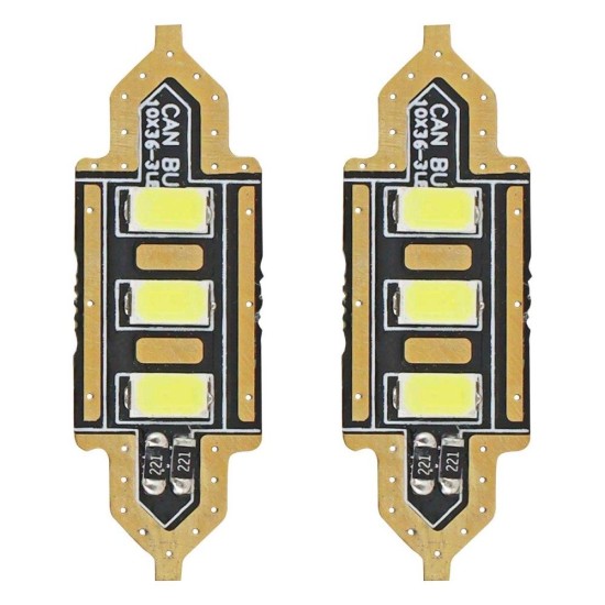 ΛΑΜΠΑΚΙΑ ΠΛΑΦΟΝΙΕΡΑΣ 36mm 12V 5.600K 3xSMD 5730 LED AMIO - 2 ΤΕΜ. Πλαφονιέρας