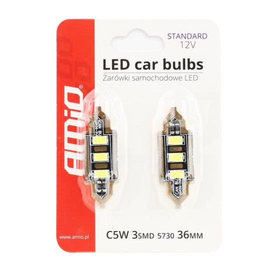 ΛΑΜΠΑΚΙΑ ΠΛΑΦΟΝΙΕΡΑΣ 36mm 12V 5.600K 3xSMD 5730 LED AMIO - 2 ΤΕΜ. Πλαφονιέρας