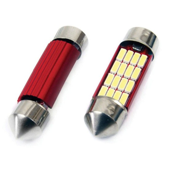 ΛΑΜΠΑΚΙΑ ΠΛΑΦΟΝΙΕΡΑΣ 39mm 12V 5.600K 16xSMD 4014 LED CAN-BUS  AMIO - 2 ΤΕΜ. Πλαφονιέρας