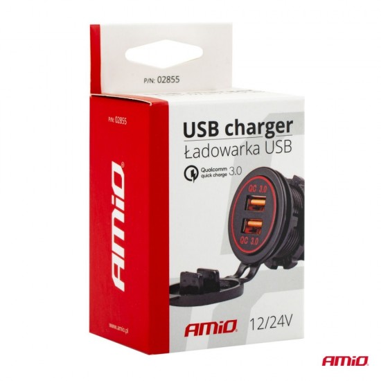 ΠΡΙΖΑ ΜΕ 2 ΘΥΡΕΣ USB 12/24V 3.0A Φ37mmX51mm QUICK CHARGE MOD-05 AMIO - 1 ΤΕΜ. Διάφορες Πρίζες και Φις