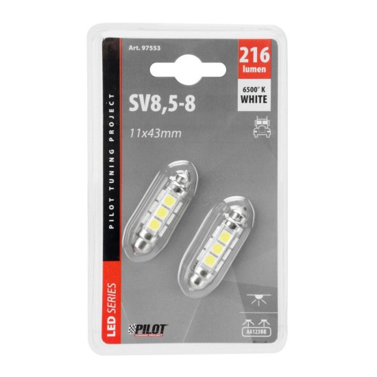 ΛΑΜΠΑΚΙ ΠΛΑΦΟΝΙΕΡΑΣ 24-30V 11x43mm 216lm 12xSMD LED ΛΕΥΚΟ (ΔΙΠΛΗΣ ΠΟΛΙΚΟΤΗΤΑΣ/ CAN-BUS) - 2 ΤΕΜ. Πλαφονιέρας