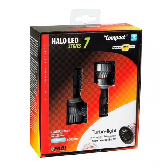 H4 9-32V 6.500K 6.000lm 72W P43t HALO LED SERIE 7 COMPACT 16LED CREE LED KIT - 2 ΤΕΜ. 