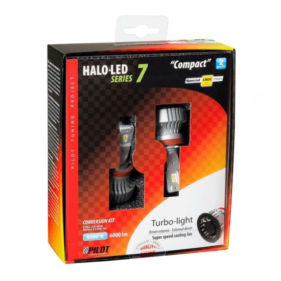 H8/H9/H11/H16 9-32V 6.500K 6.000lm 72W PGJ19-X HALO LED SERIE 7 COMPACT 8LED CREE LED KIT - 2 ΤΕΜ.  Λάμπες