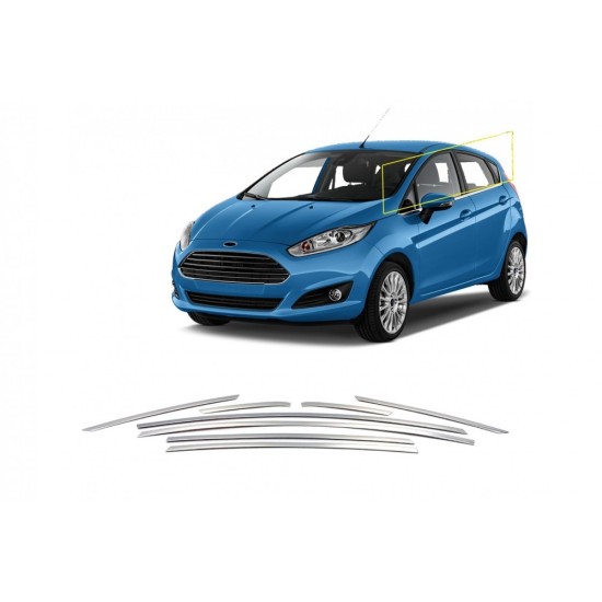 FORD FIESTA HB 5D 2009+ TRIM ΠΑΡΑΘΥΡΩΝ ΑΝΩ  ΑΝΟΞΕΙΔΩΤΟ ΑΤΣΑΛΙ ΧΡΩΜΙΟ​ S-DIZAYN - 8 TEM. Διακοσμητικά Χρωμίου & Προστασία 