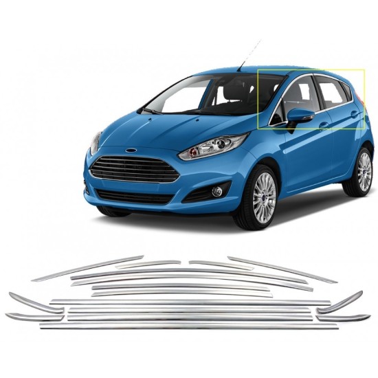 FORD FIESTA HB 5D 2009+ TRIM ΠΑΡΑΘΥΡΩΝ  ΑΝΟΞΕΙΔΩΤΟ ΑΤΣΑΛΙ ΧΡΩΜΙΟ​ S-DIZAYN - 16 TEM. Διακοσμητικά Χρωμίου & Προστασία 