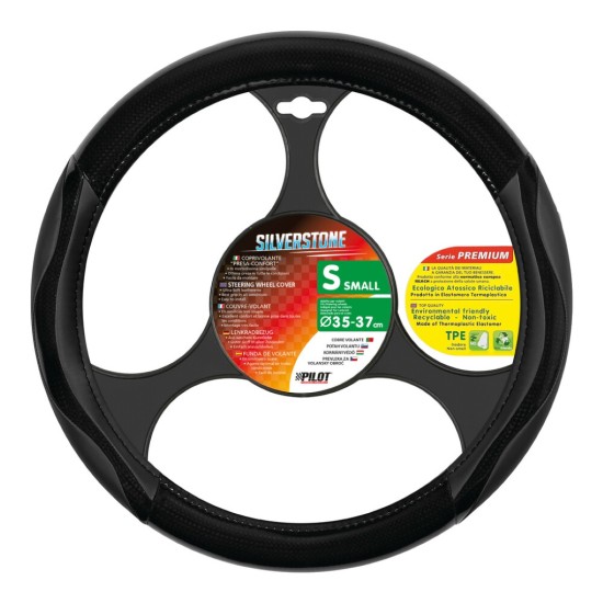 ΚΑΛΥΜΜΑ ΤΙΜΟΝΙΟΥ SILVERSTONE (S) 35/37cm CARBON / ΔΕΡΜΑΤΙΝΗ ΜΑΥΡΟ ΑΟΣΜΟ ECO-FRIENDLY Καλύμματα Τιμονιού