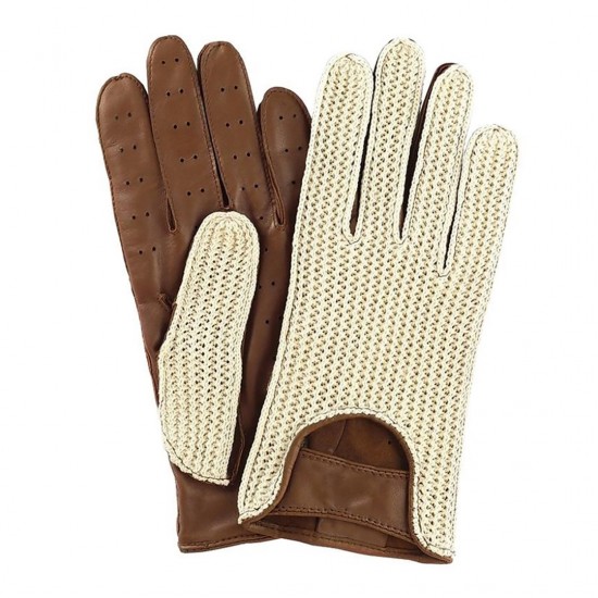 ΓΑΝΤΙΑ ΟΔΗΓΟΥ ΔΕΡΜΑΤΙΝΑ/ΠΛΕΚΤΑ ΚΑΦΕ (L) VINTAGE GLOVES 