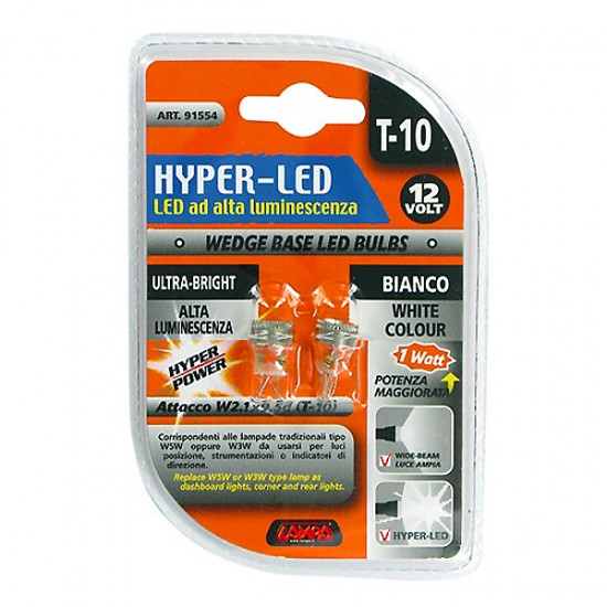 ΣΕΤ ΛΑΜΠΑΚΙΑ HYPER-LED 12V 1W T10 Χωρίς Κάλυκα